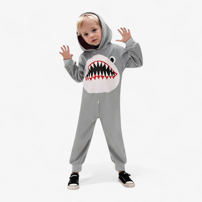 Haai Onesie Kostuum voor Jongens – Met Capuchon en Rits-Mijn Verkleedkist