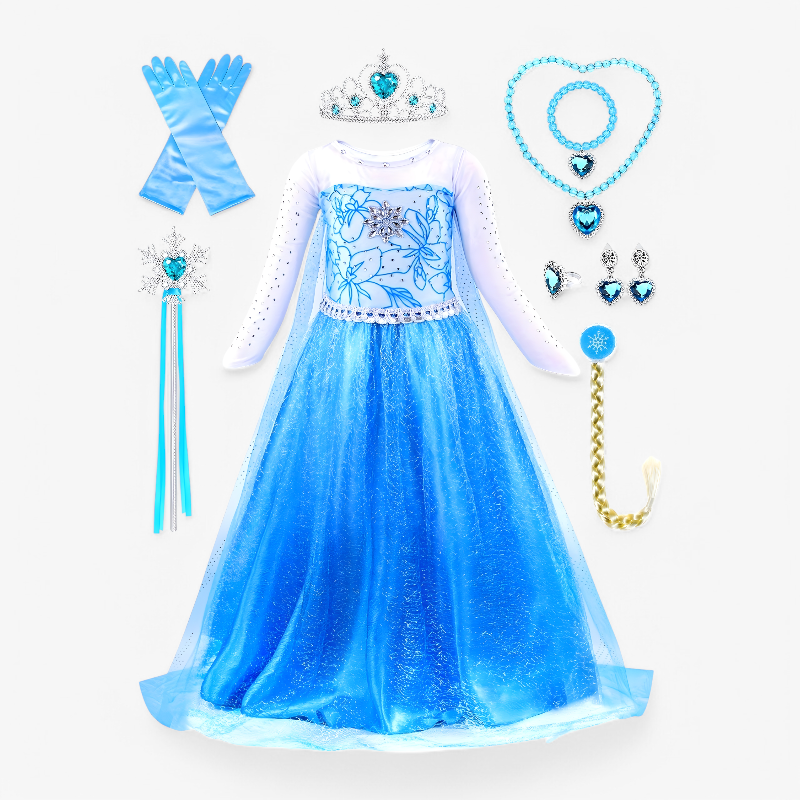 Elegante Prinsessenoutfit voor Meisjes – Inclusief Tiara, Handschoenen en Toverstaf