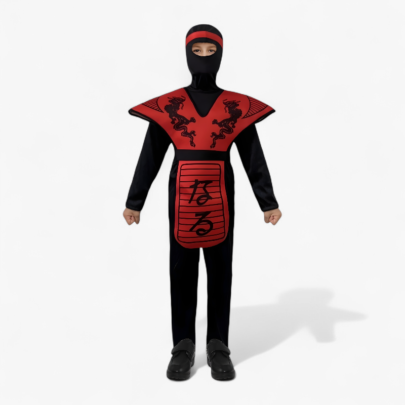 Ninja Krijger Kostuum voor Kinderen – Inclusief Masker, Riem en Rood Harnas