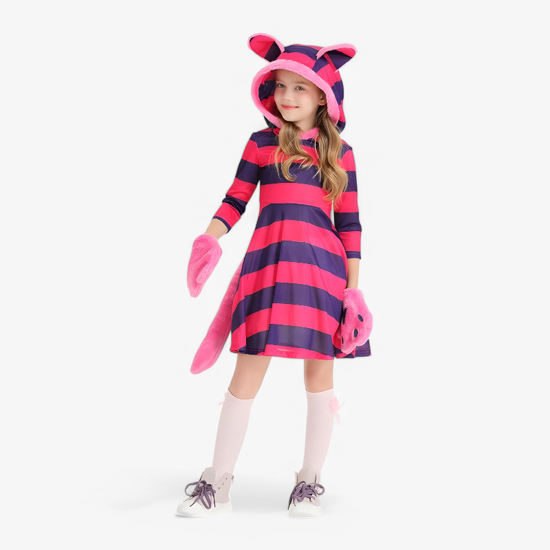Cheshire Kat Kostuum voor Kinderen – Inclusief Hoed, Handschoenen en Staart