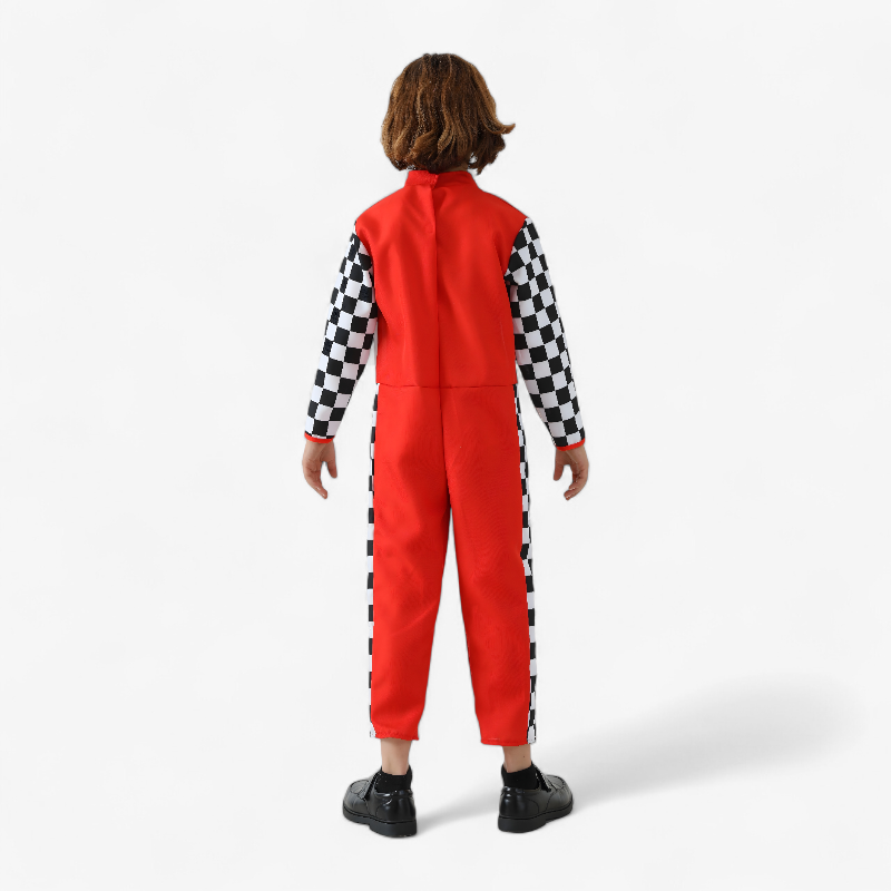 Raceauto Kostuum voor Kinderen – Inclusief Hoed en Gestreepte Details