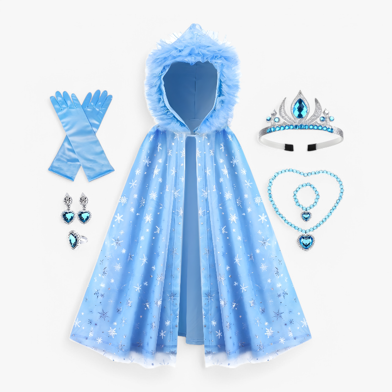 Elegante Prinsessen Cape voor Kinderen – Compleet met Tiara, Handschoenen en Sieraden-Mijn Verkleedkist