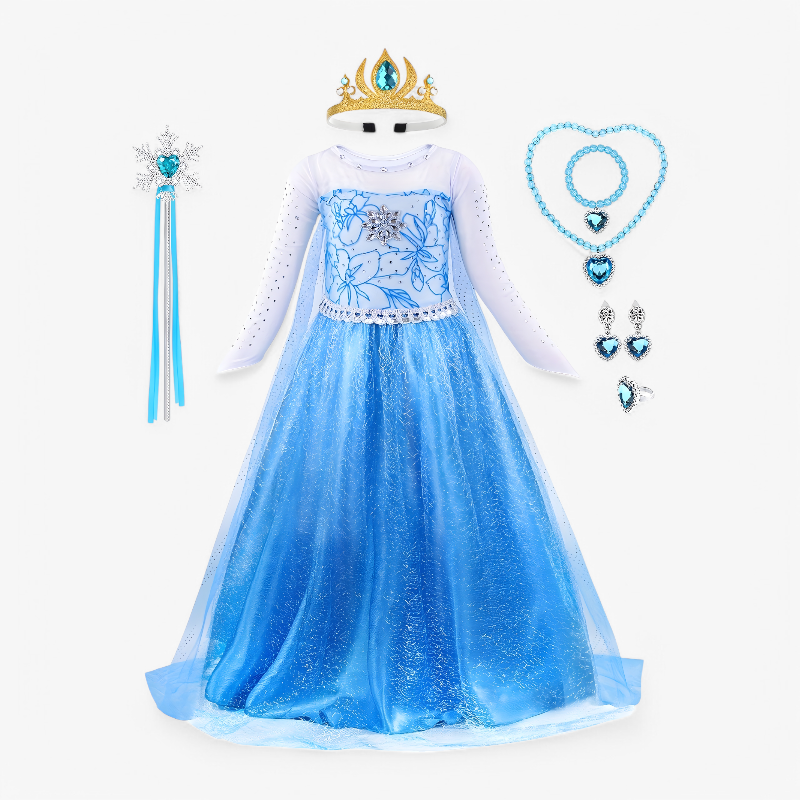Elegante Prinsessenoutfit voor Meisjes – Inclusief Tiara, Handschoenen en Toverstaf