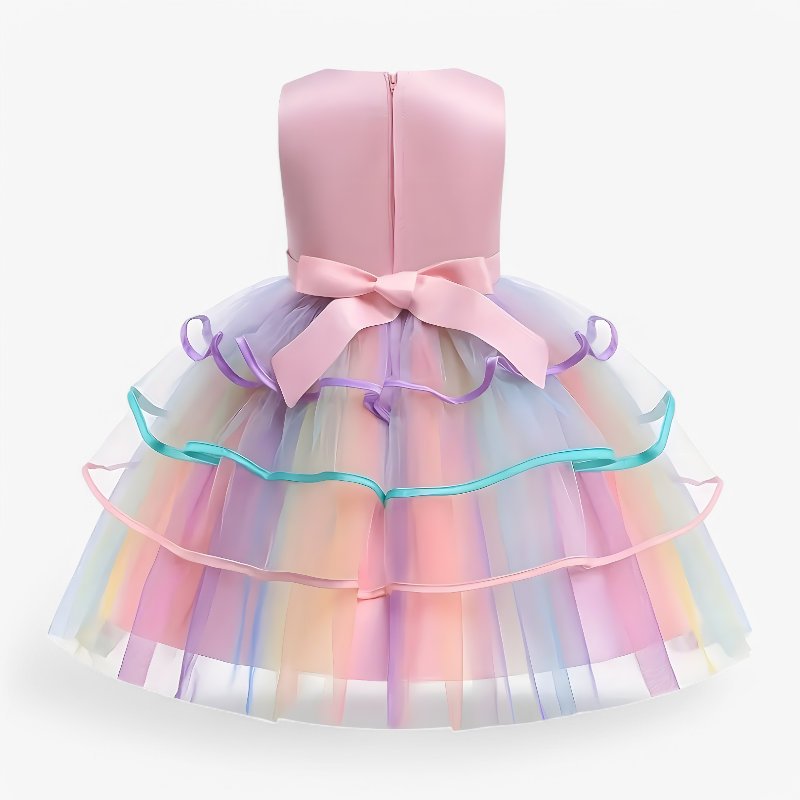 Fantasierijke Eenhoorn Prinsessenjurk – Met Bloemen en Kleurrijke Tulle